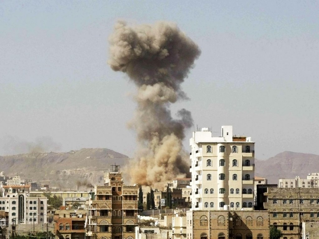 Smoke rises after a Saudi-led airstrike hits an army base in Sanaa, Yemen. AP