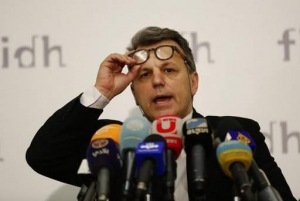  1 of 3 Dimitris Christopoulos, the president of the Paris-based International Federation for Human Rights, speaks during a press conference, in Beirut, Lebanon, Thursday, Jan. 25, 2018. The international human rights umbrella group said Thursday that the life and security of Nabeel Rajab, an imprisoned activist in Bahrain, is at risk because he is denied adequate medical care and is held in the same cell with extremists he criticizes. (AP Photo/Hussein Malla) The Associated Press