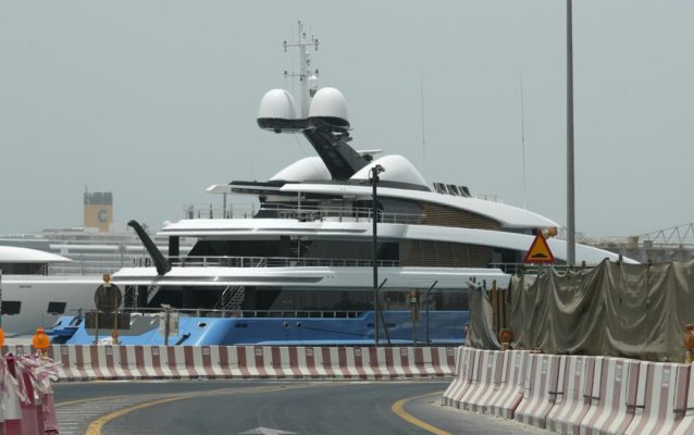 The Madame Gu superyacht, owned by Russian parliamentarian Andrei Skoch, is docked at Port Rashid terminal, in Dubai, United Arab Emirates, Thursday, June 23, 2022. The sleek $156 million yacht belonging to Skoch, a sanctioned Russian oligarch and parliamentarian, is the latest reminder of how the sheikhdom has become a haven for Russian money amid Moscow's war on Ukraine.